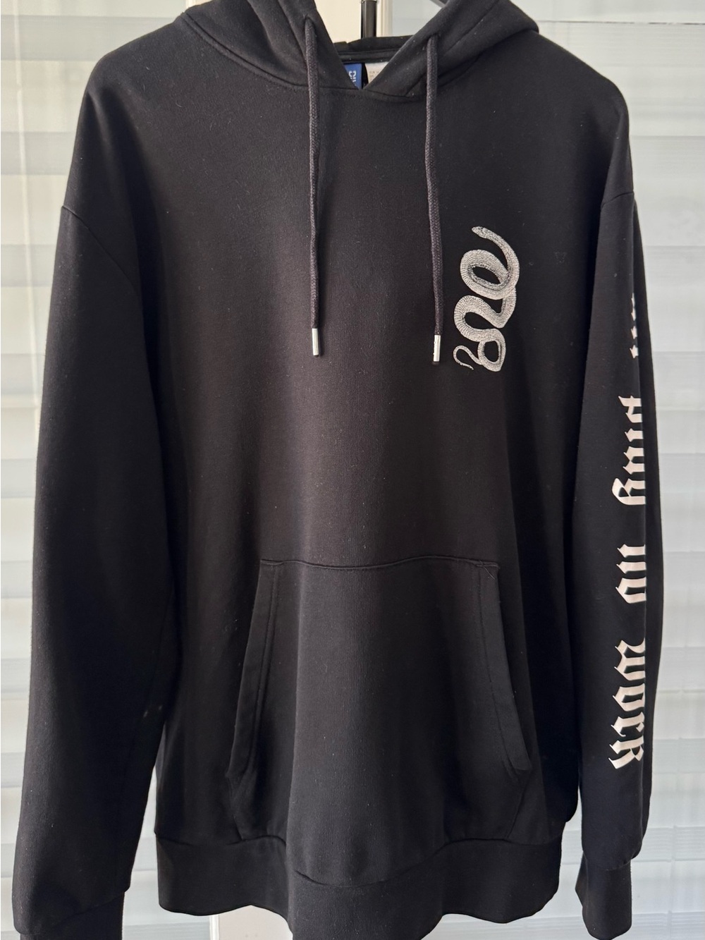 H&M Black Hoodie with White Snake Chest Detail